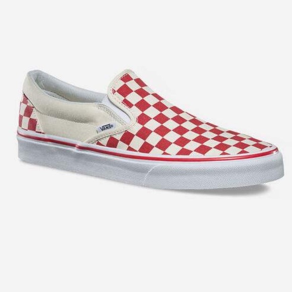 vans red check slip on